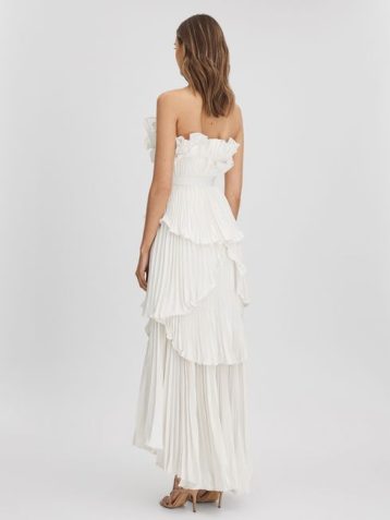 Reiss Judah Amur Pleated Tiered Maxi Dress Ivory