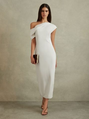 Reiss Laurey Draped Bodycon Midi Dress Ivory