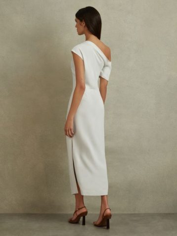 Reiss Laurey Draped Bodycon Midi Dress Ivory