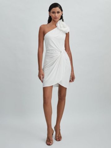 Reiss Marca Halston One-Shoulder Ruffle Mini Dress Ivory