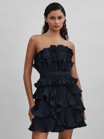 Reiss Reed Amur Strapless Ruffle Mini Dress Navy