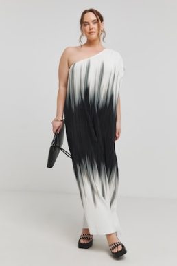 Simply Be Mono Ombre Plisse One Shoulder Maxi Dress