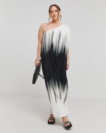 Simply Be Mono Ombre Plisse One Shoulder Maxi Dress