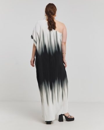 Simply Be Mono Ombre Plisse One Shoulder Maxi Dress