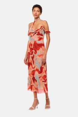 Whistles Marble Print Dress Red Multi