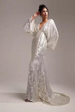 ASOS DESIGN Harriet sequin plunge kimono sleeve wedding