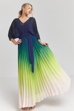 Joanna Hope Ombre Print Pleated Dress Blue Green