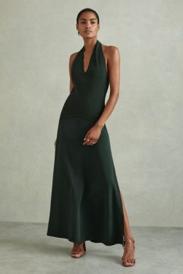 Reiss Rene Hybrid Knit Midi Dress Green