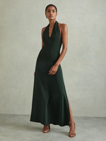 Reiss Rene Hybrid Knit Midi Dress Green