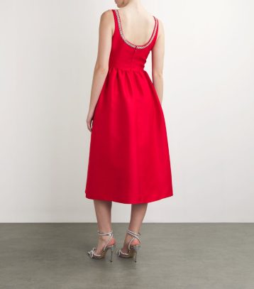 SELF-PORTRAIT Taffeta Diamanté-Trim Midi Dress Red