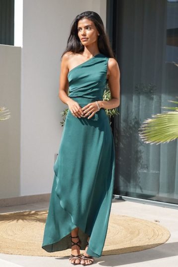 TFNC Delali One Shoulder Forest Green Maxi Dress