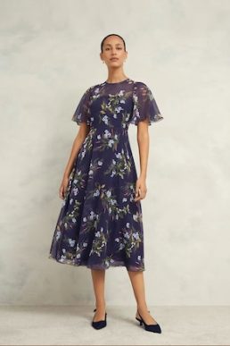 Hobbs Callie Floral Midi Dress Blue Multi