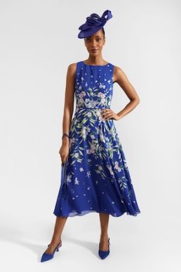 Hobbs Carly Floral MidiI Dress Blue Multi