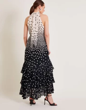 Monsoon Octavia spot ruffle dress black white