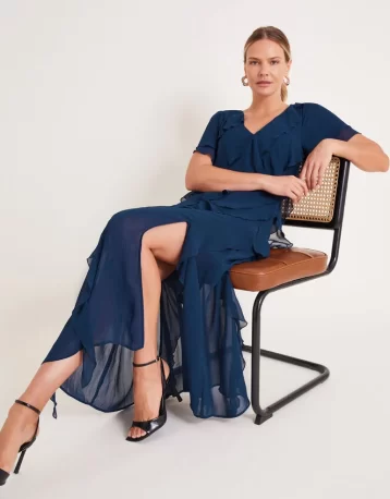 Monsoon Renata ruffle midi dress navy blue