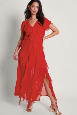 Monsoon Renata ruffle midi dress red