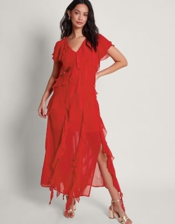 Monsoon Renata ruffle midi dress red