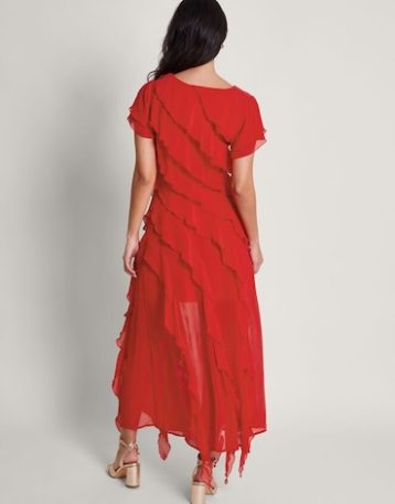 Monsoon Renata ruffle midi dress red