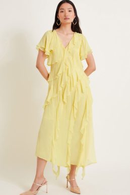 Monsoon Renata ruffle midi dress yellow