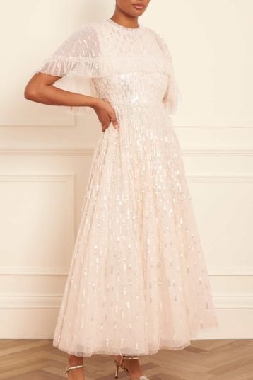 Needle & Thread Sequin Dash Cape Ankle Gown Champagne