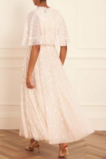 Needle & Thread Sequin Dash Cape Ankle Gown Champagne