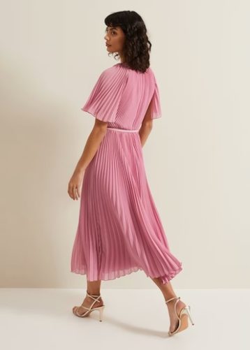 Phase Eight Kathleen Pleated Plain Midi Dress Pink