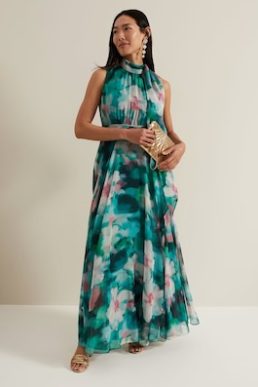 Phase Eight Lucinda Chiffon Print Maxi Dress Green Multi