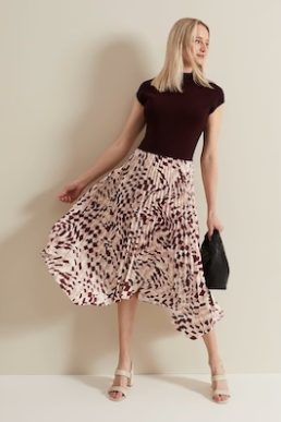 Phase Eight Maya Woven Hem Geo Dress Multi Burgundy