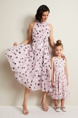 Phase Eight Naomi Spot Chiffon Dress Blush Pink Black