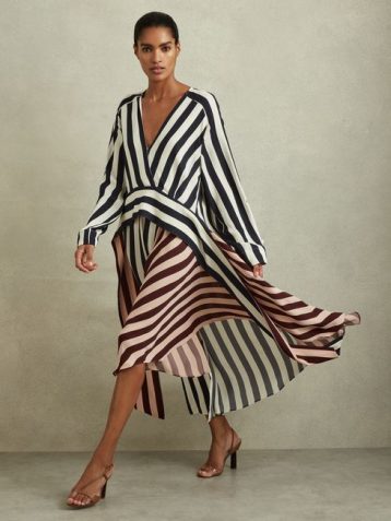 Phase Eight Nola Colourblock Stripe Asymmetric Midi Dress Multi