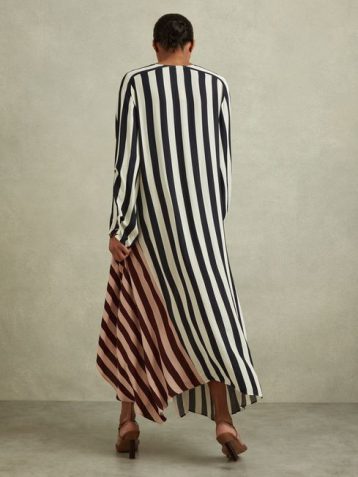 Phase Eight Nola Colourblock Stripe Asymmetric Midi Dress Multi