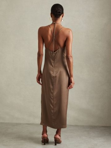 Reiss Lilah Satin Cowl Neck Maxi Dress Mink