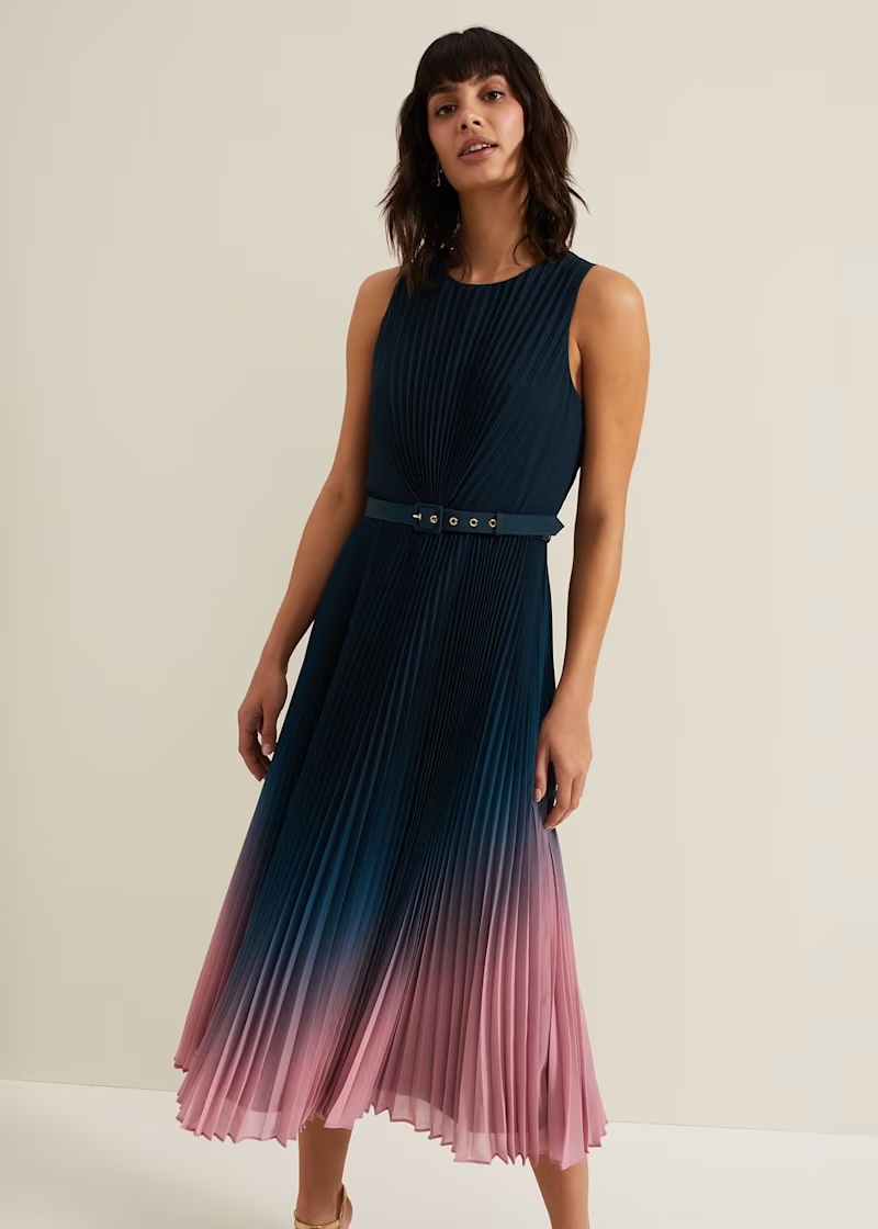 Simara Ombre Chiffon Midi Pleat Dress £149