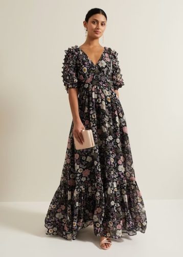 Phase Eight Lesley Multi Coloured Floral Maxi Dress, Black/Multi