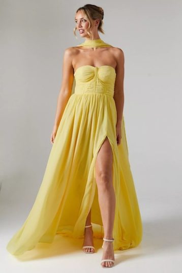 Coast Corset Drape Chiffon Bridesmaids Maxi Dress Yellow