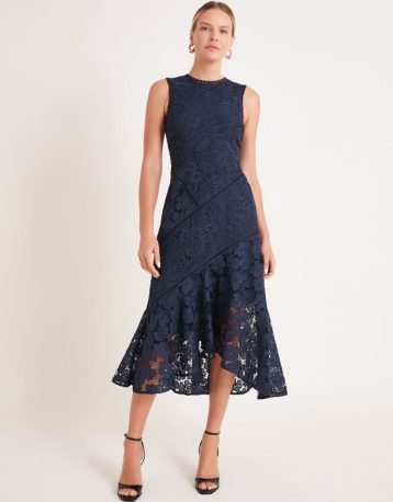 Monsoon Gianna sleeveless lace midi dress navy blue