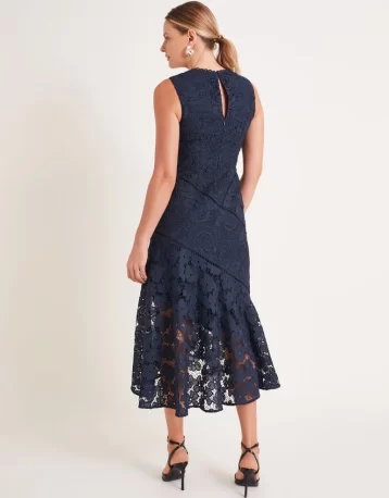 Monsoon Gianna sleeveless lace midi dress navy blue