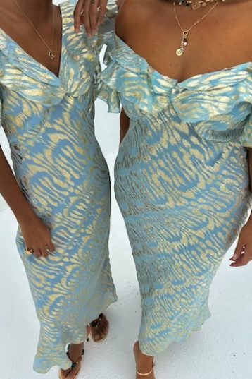 Blue Jacquard Tilda Maxi Dress