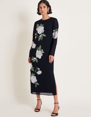 Phase Eight Ariah column embellished midi dress black