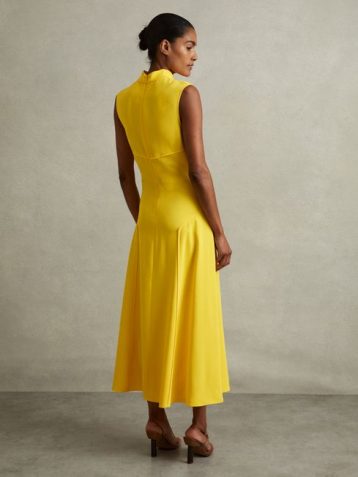 Phase Eight Georgia Cowl Neck Seam Detail Midi Dress Yellow