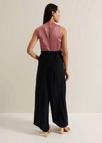 Phase Eight Sabina Satin Wide Leg Jumpsuit Black Pink Multi