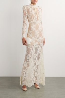 SELF-PORTRAIT Lace Rhinestone-Embellished Dress Ivory