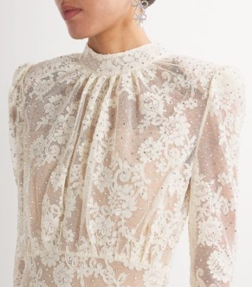 SELF-PORTRAIT Lace Rhinestone-Embellished Dress Ivory