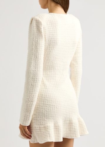 Self-Portrait Sequin-embellished bouclé tweed mini dress Ivory