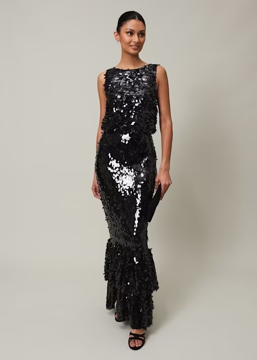 Elena Black Sequin Tiered Maxi Dress £249