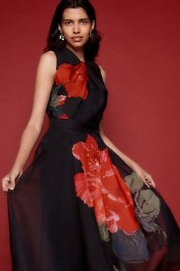 Phase Eight Kenzia Wrap Floral Shimmer Maxi Dress Red Black