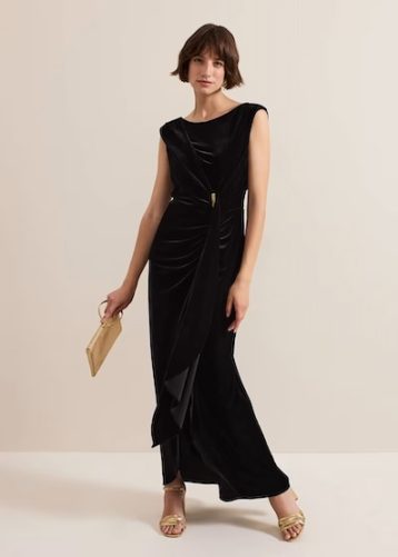 Emalise Donna Black Velvet Maxi Dress Black