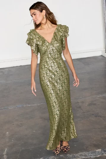 Never Fully Dressed Olive Jacquard Tilda Dress