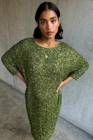 Never Fully Dressed Olive Sequin Jem Dress