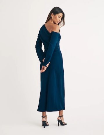 Nobody's Child Blue Asymmetric Gathered Katty Midi Dress